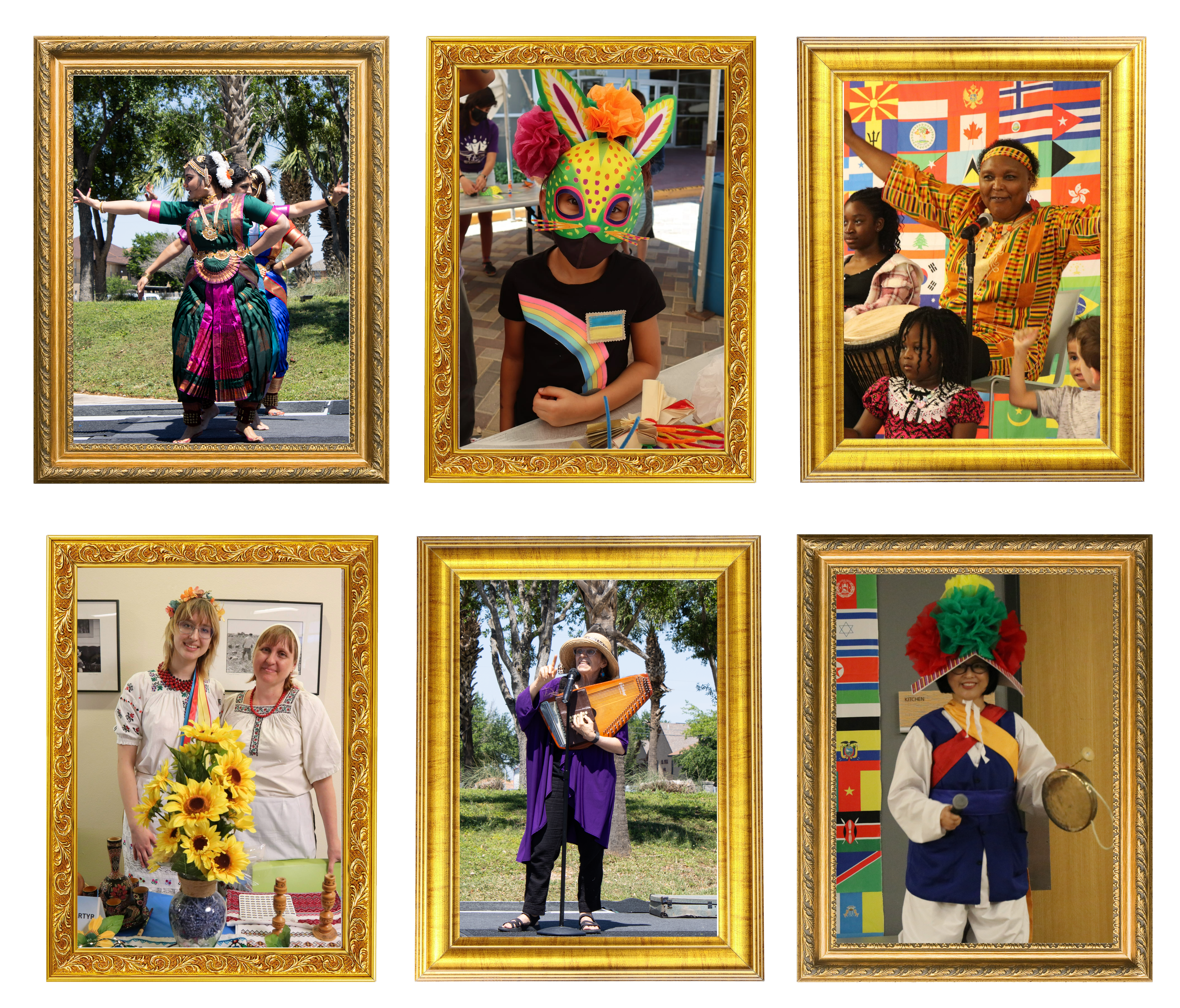 A collage of various activities during past World Cultures Festivals at Main Library.